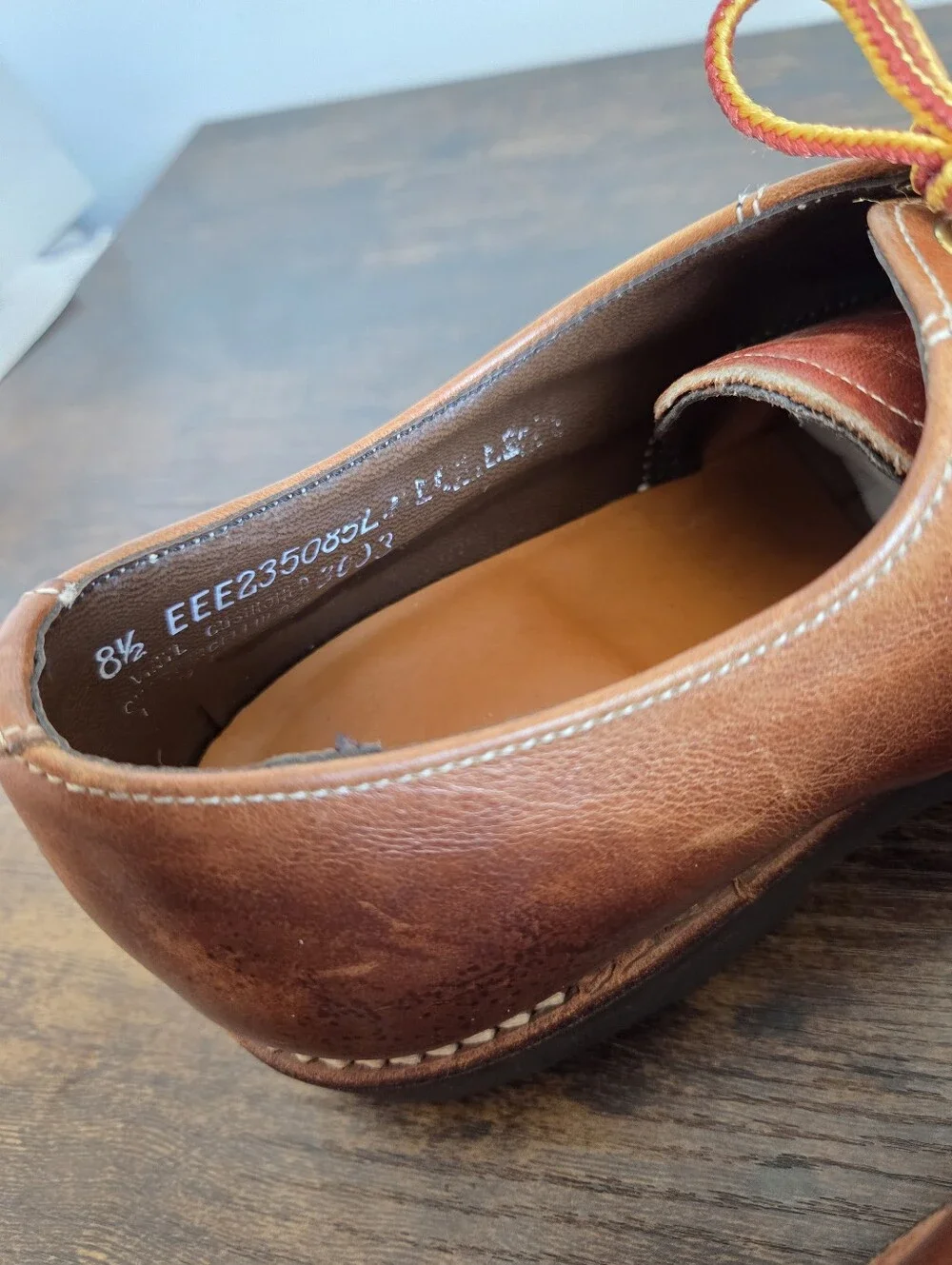 Vintage Leather Shoes Men Oxford Derby Lace Up Brown Cognac Preppy Heritage 8.5